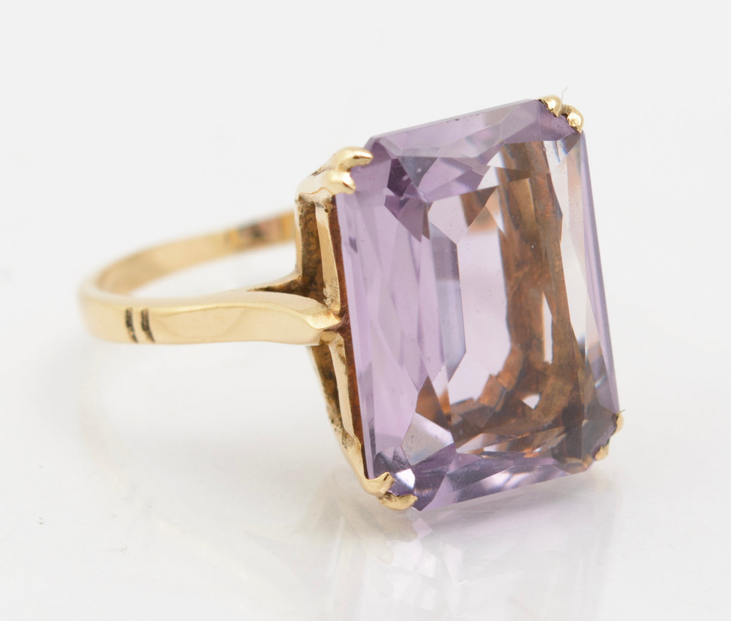 Vintage 9ct Gold Ring Large 8 Carat Natural Rose De France Amethyst Size K1/2 (B2631)