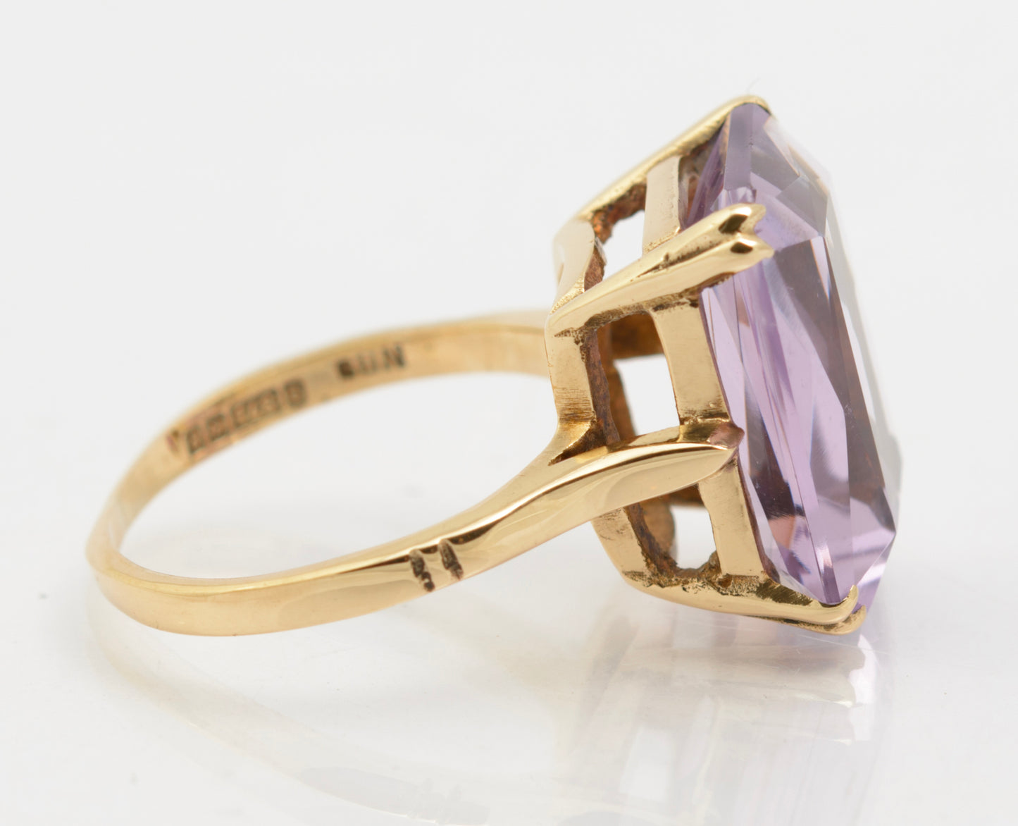 Vintage 9ct Gold Ring Large 8 Carat Natural Rose De France Amethyst Size K1/2 (B2631)