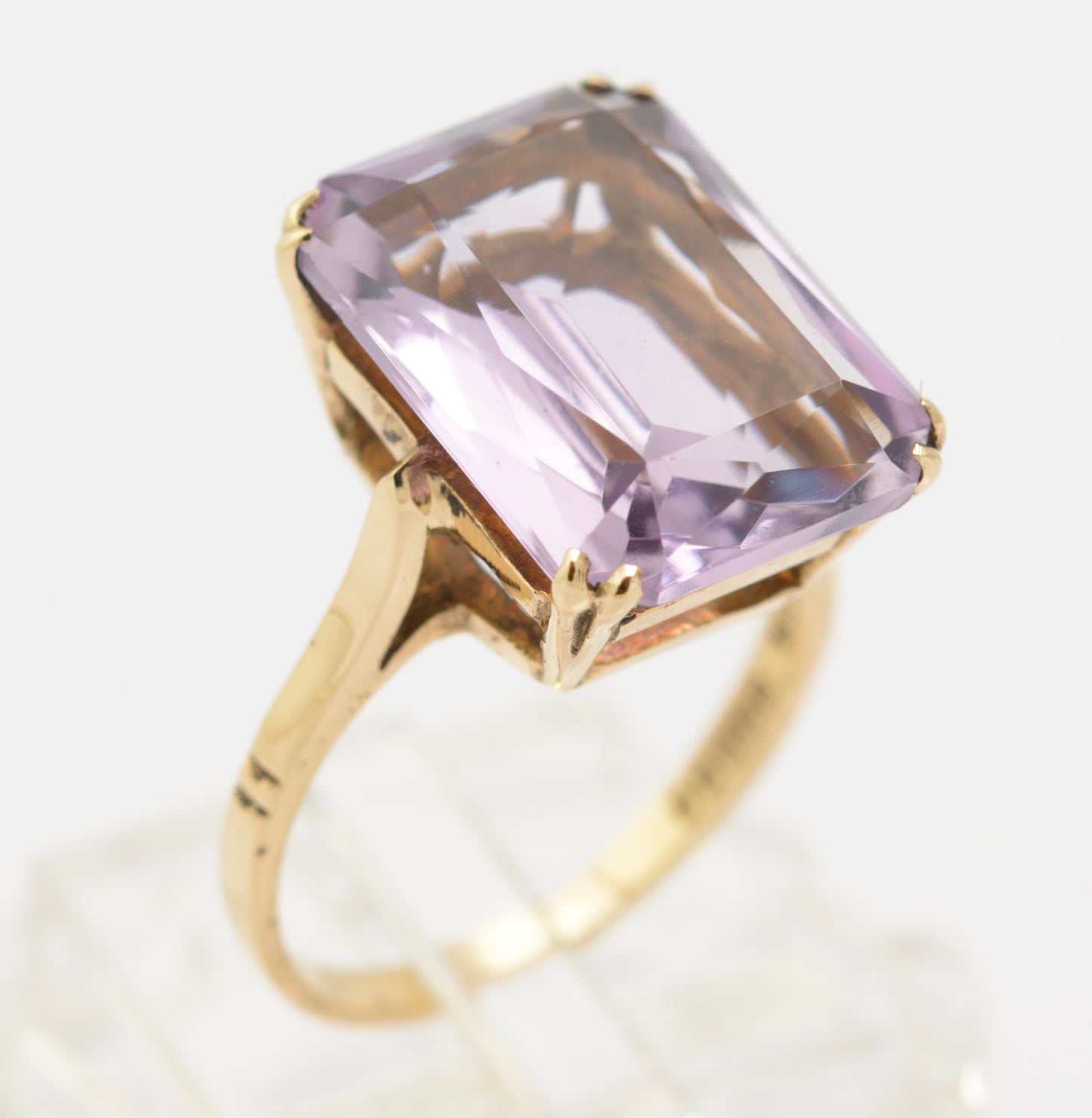 Vintage 9ct Gold Ring Large 8 Carat Natural Rose De France Amethyst Size K1/2 (B2631)