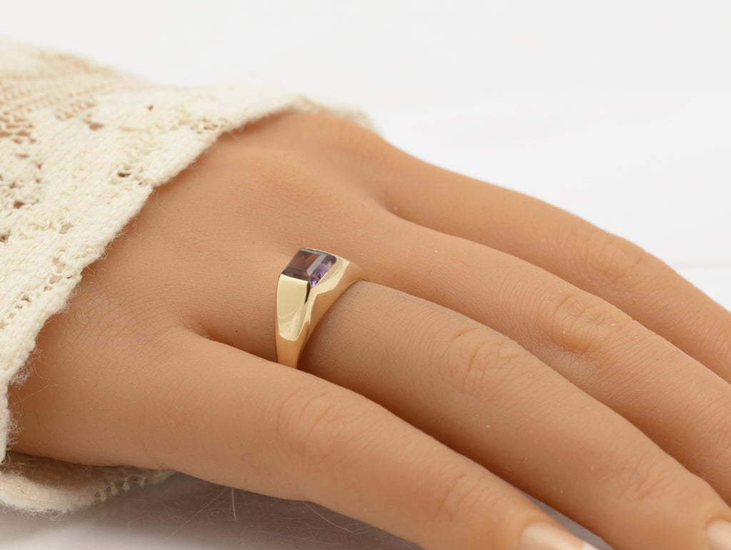Vintage 9ct Gold & Natural Amethyst Signet Ring Unisex Design UK Size O (B2632)