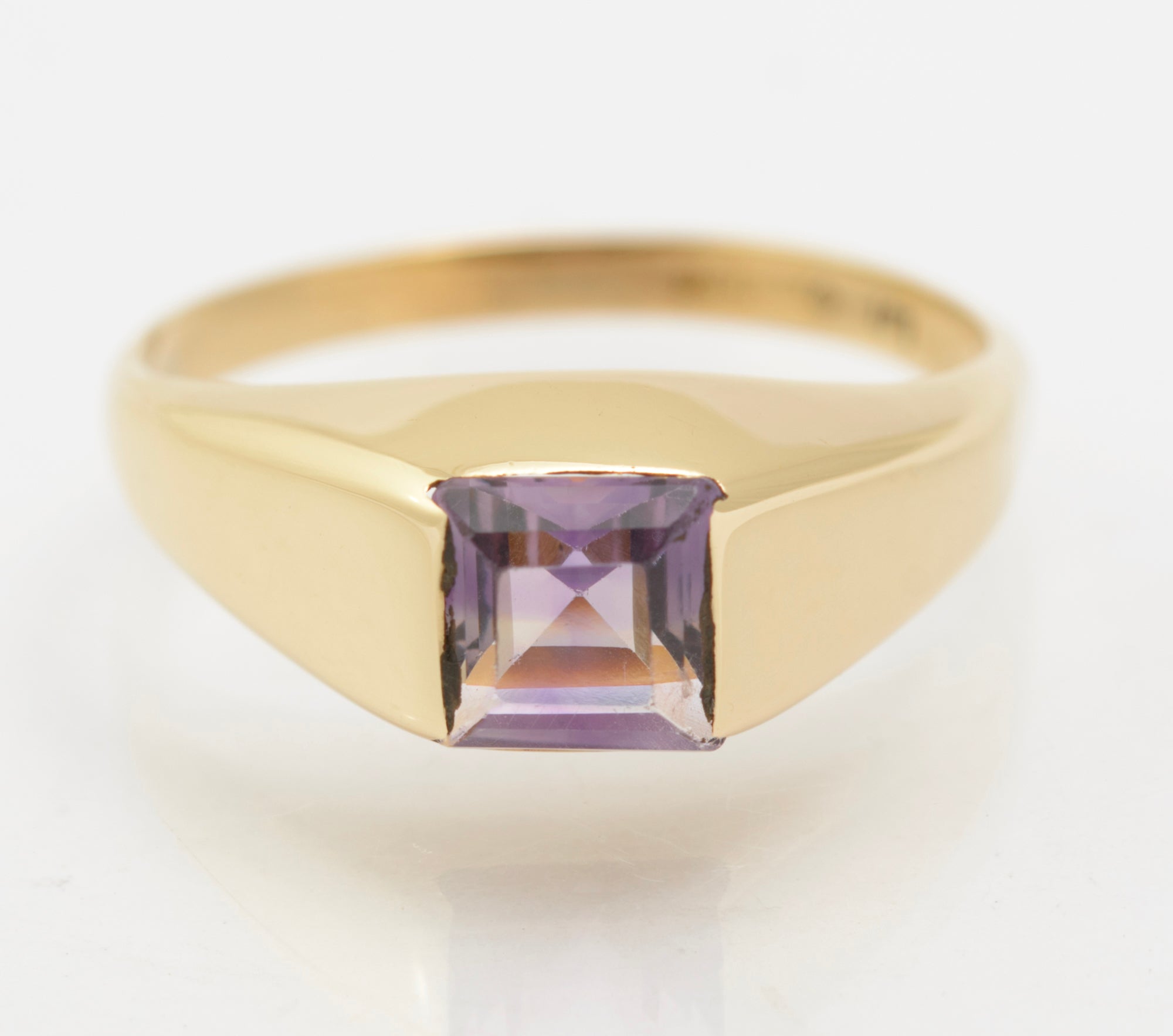 Vintage 9ct Gold & Natural Amethyst Signet Ring Unisex Design Size O (B2632)