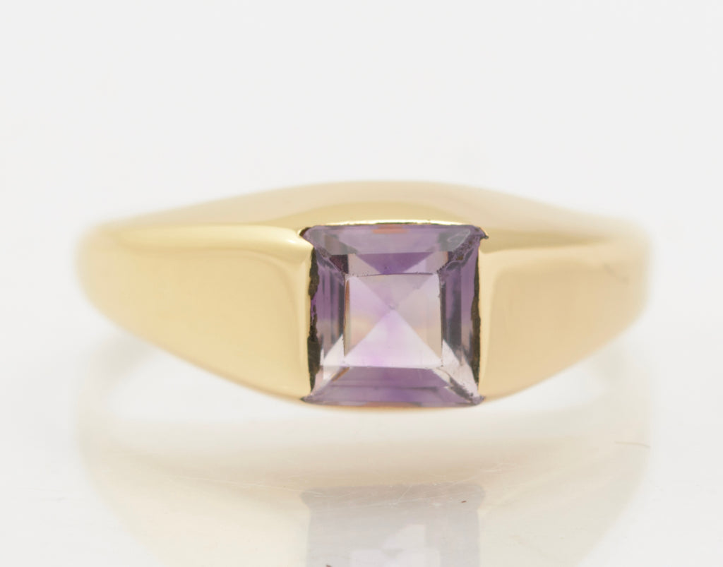 Vintage 9ct Gold & Natural Amethyst Signet Ring Unisex Design UK Size O (B2632)