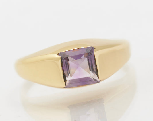 Vintage 9ct Gold & Natural Amethyst Signet Ring Unisex Design Size O (B2632)