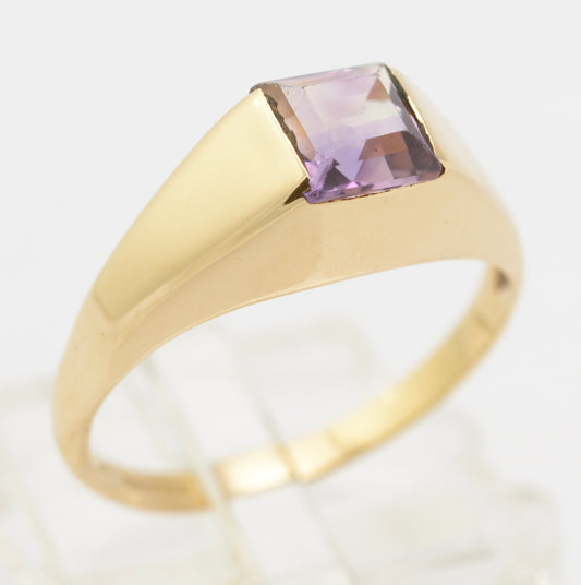 Vintage 9ct Gold & Natural Amethyst Signet Ring Unisex Design Size O (B2632)