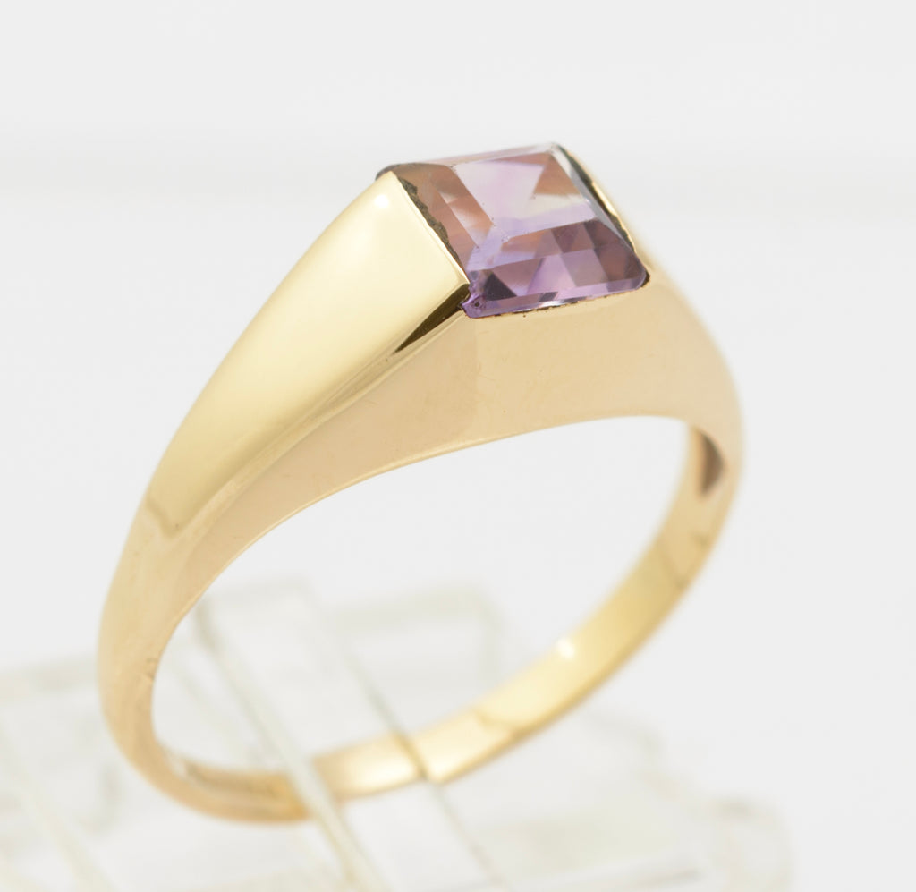 Vintage 9ct Gold & Natural Amethyst Signet Ring Unisex Design UK Size O (B2632)