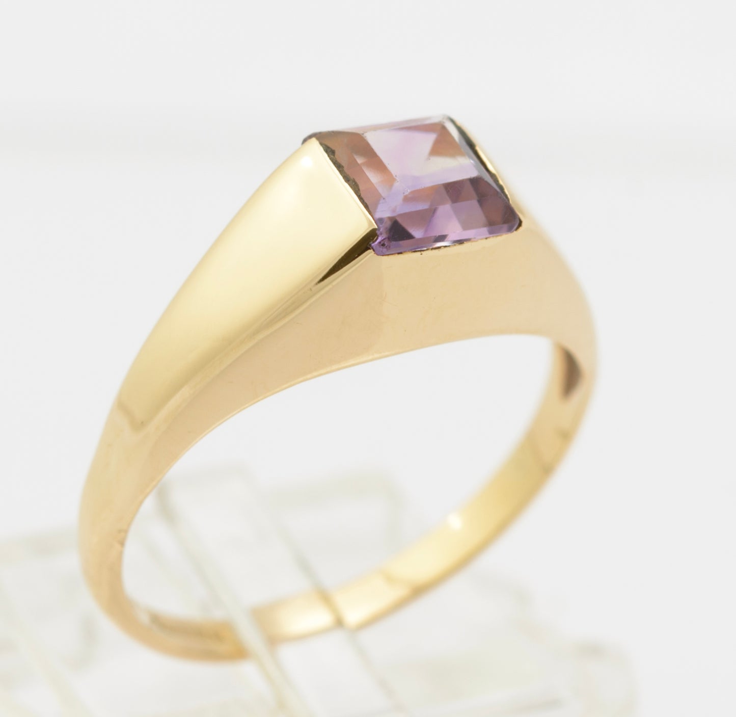 Vintage 9ct Gold & Natural Amethyst Signet Ring Unisex Design Size O (B2632)