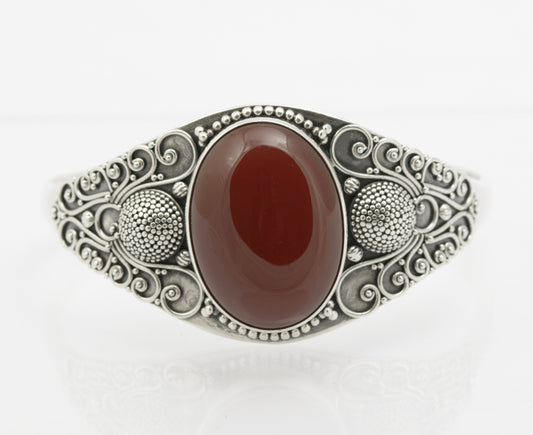 Suarti Sterling Silver Chunky Bangle With Large Carnelian Cabochon Hallmark 2008 (B2634)