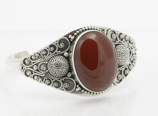 Suarti Sterling Silver Chunky Bangle With Large Carnelian Cabochon Hallmark 2008 (B2634)