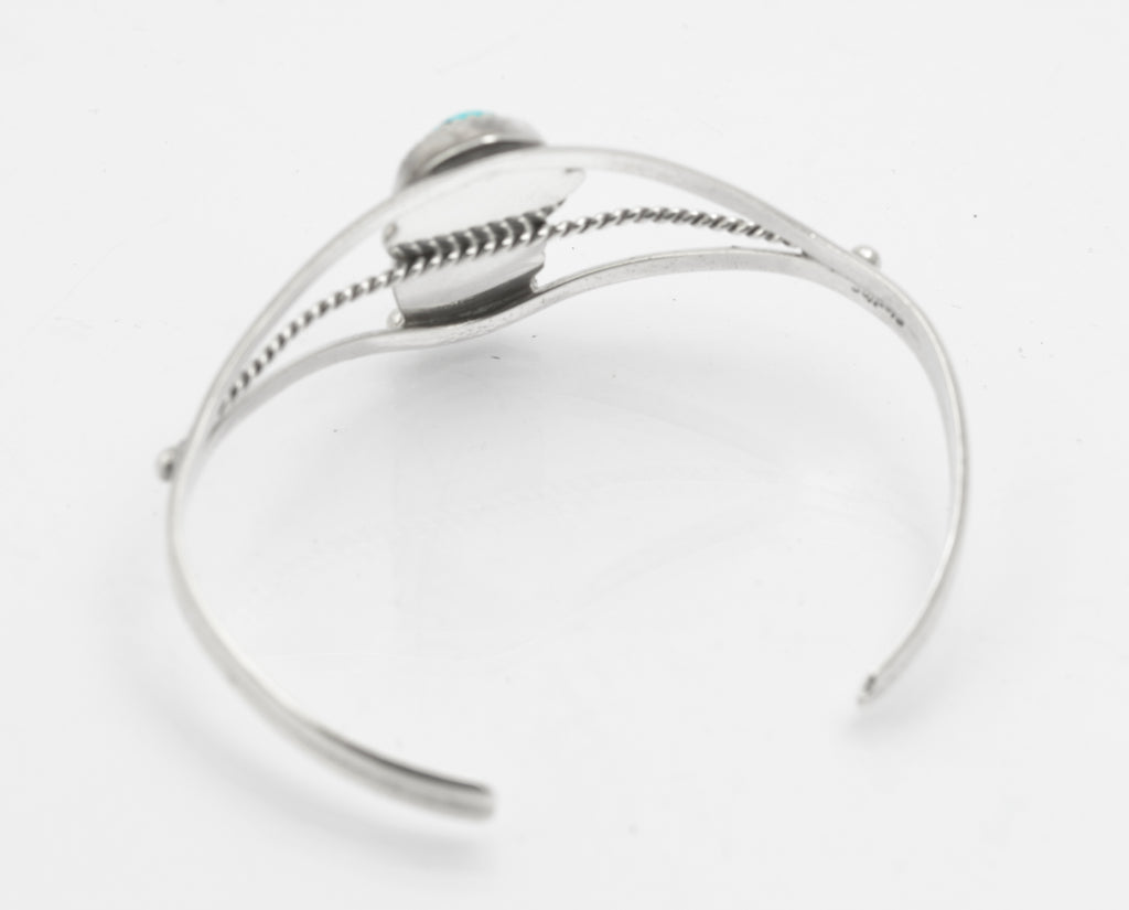 Vintage Sterling Silver Native American Design Bangle With Turquoise Cabochon (B2636)