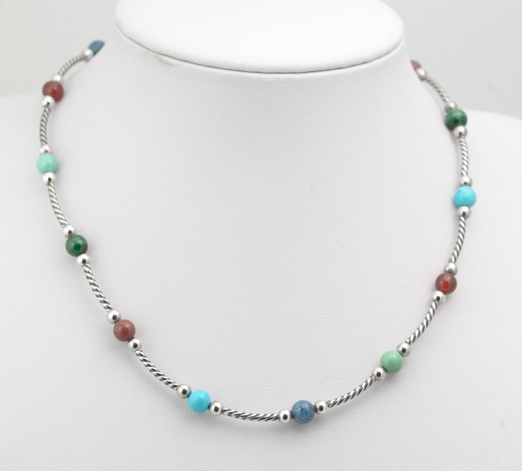 Vintage Carolyn Pollack Sterling Silver & Semi Precious Bead Necklace (B2637)