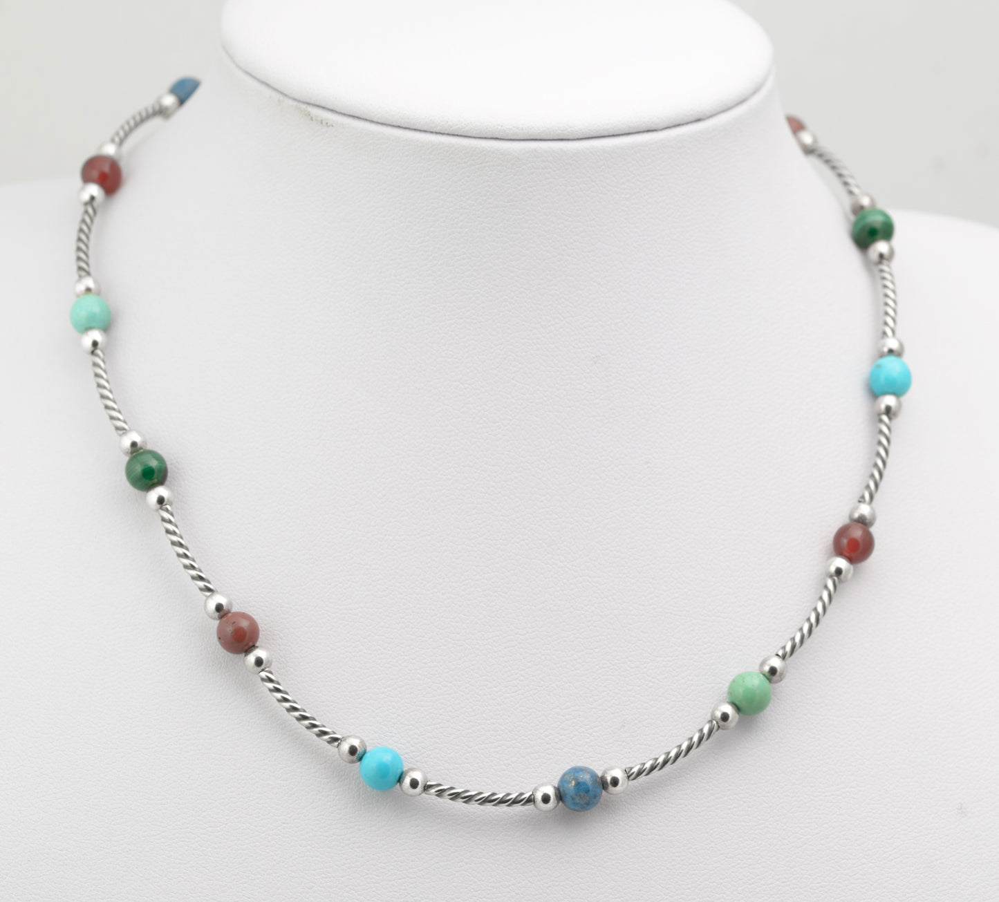 Vintage Carolyn Pollack Sterling Silver & Semi Precious Bead Necklace (B2637)