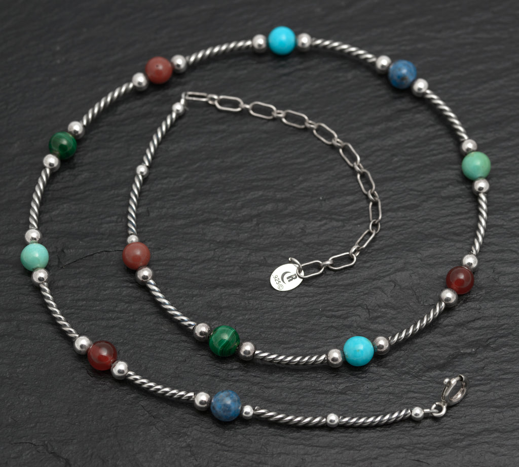 Vintage Carolyn Pollack Sterling Silver & Semi Precious Bead Necklace (B2637)