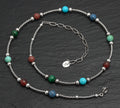 Vintage Carolyn Pollack Sterling Silver & Semi Precious Bead Necklace (B2637)