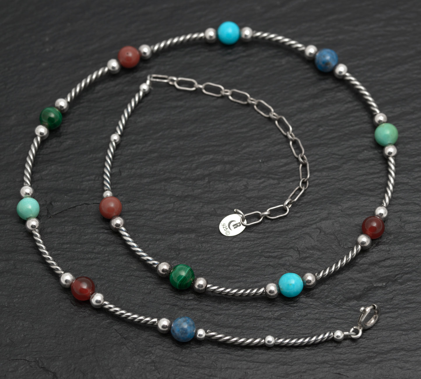 Vintage Carolyn Pollack Sterling Silver & Semi Precious Bead Necklace (B2637)