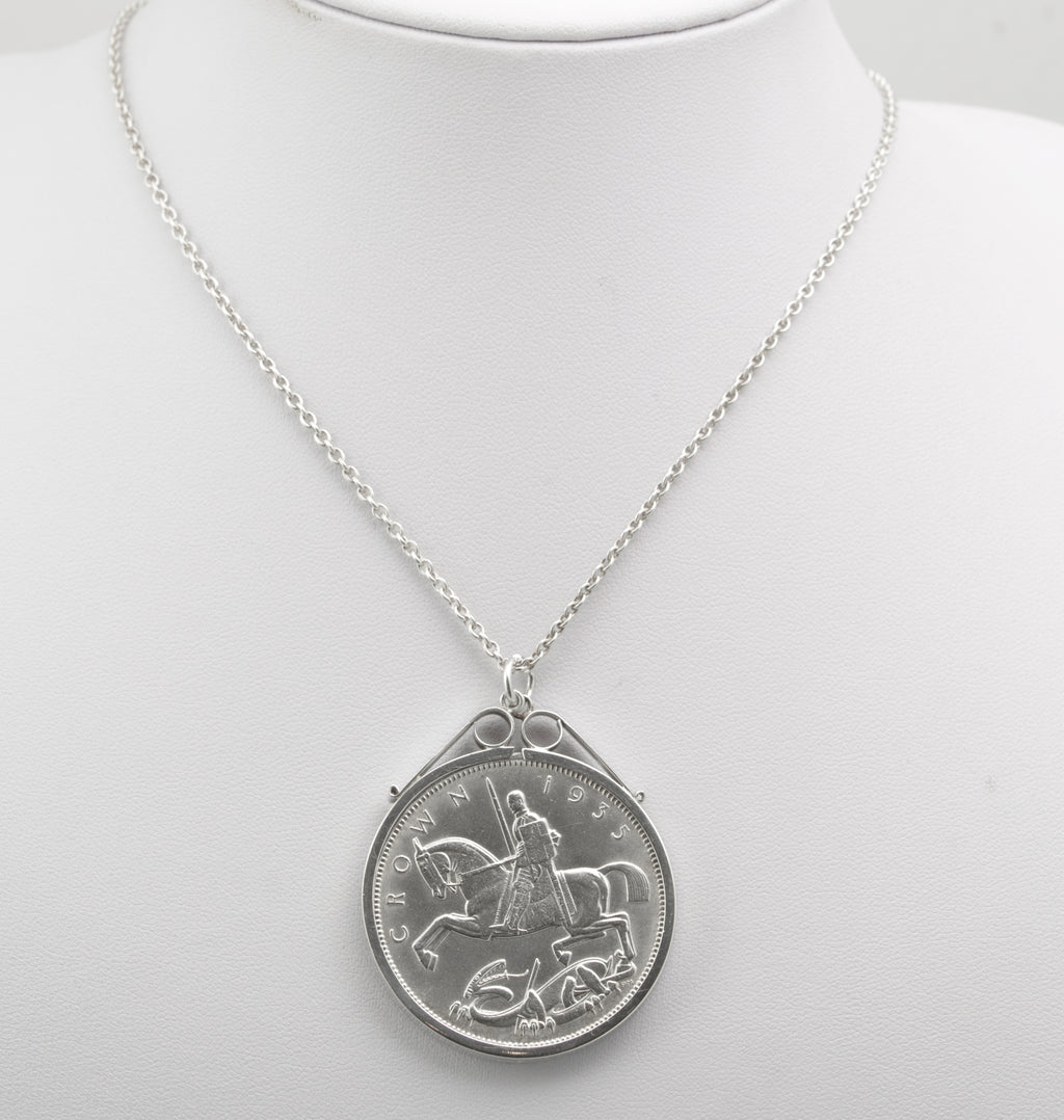 Vintage Silver Coin Necklace Pendant With 1935 George V Jubilee Crown (B2638)