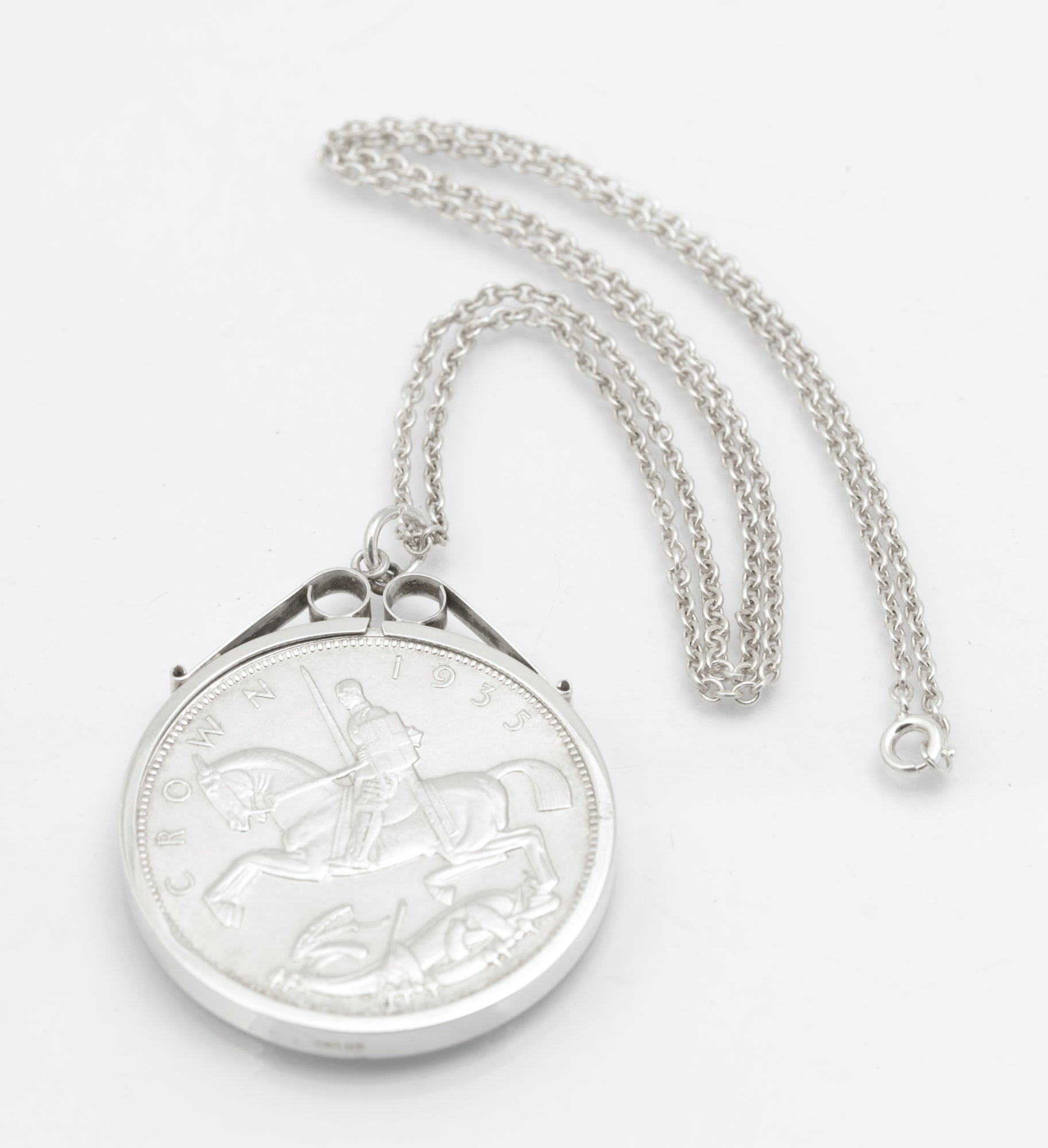 Vintage Silver Coin Necklace Pendant With 1935 George V Jubilee Crown (B2638)