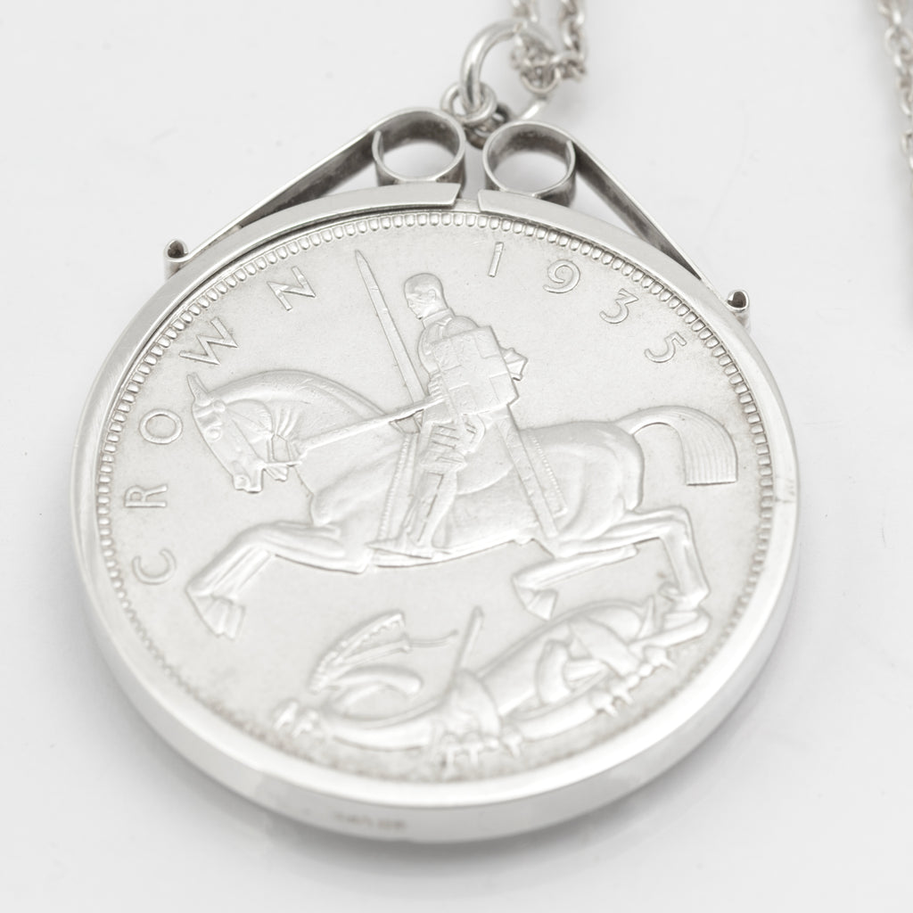 Vintage Silver Coin Necklace Pendant With 1935 George V Jubilee Crown (B2638)