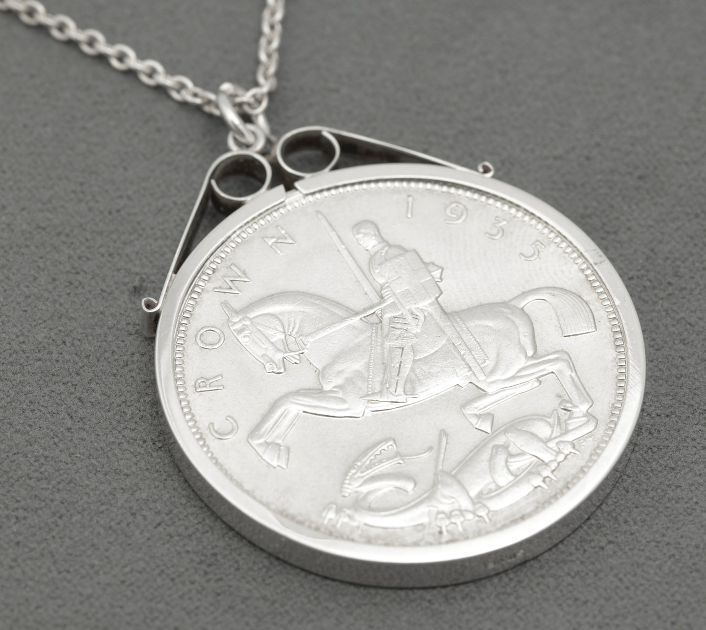 Vintage Silver Coin Necklace Pendant With 1935 George V Jubilee Crown (B2638)