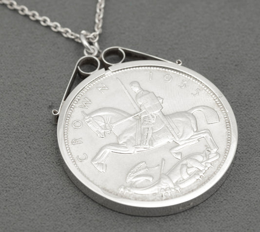 Vintage Silver Coin Necklace Pendant With 1935 George V Jubilee Crown (B2638)