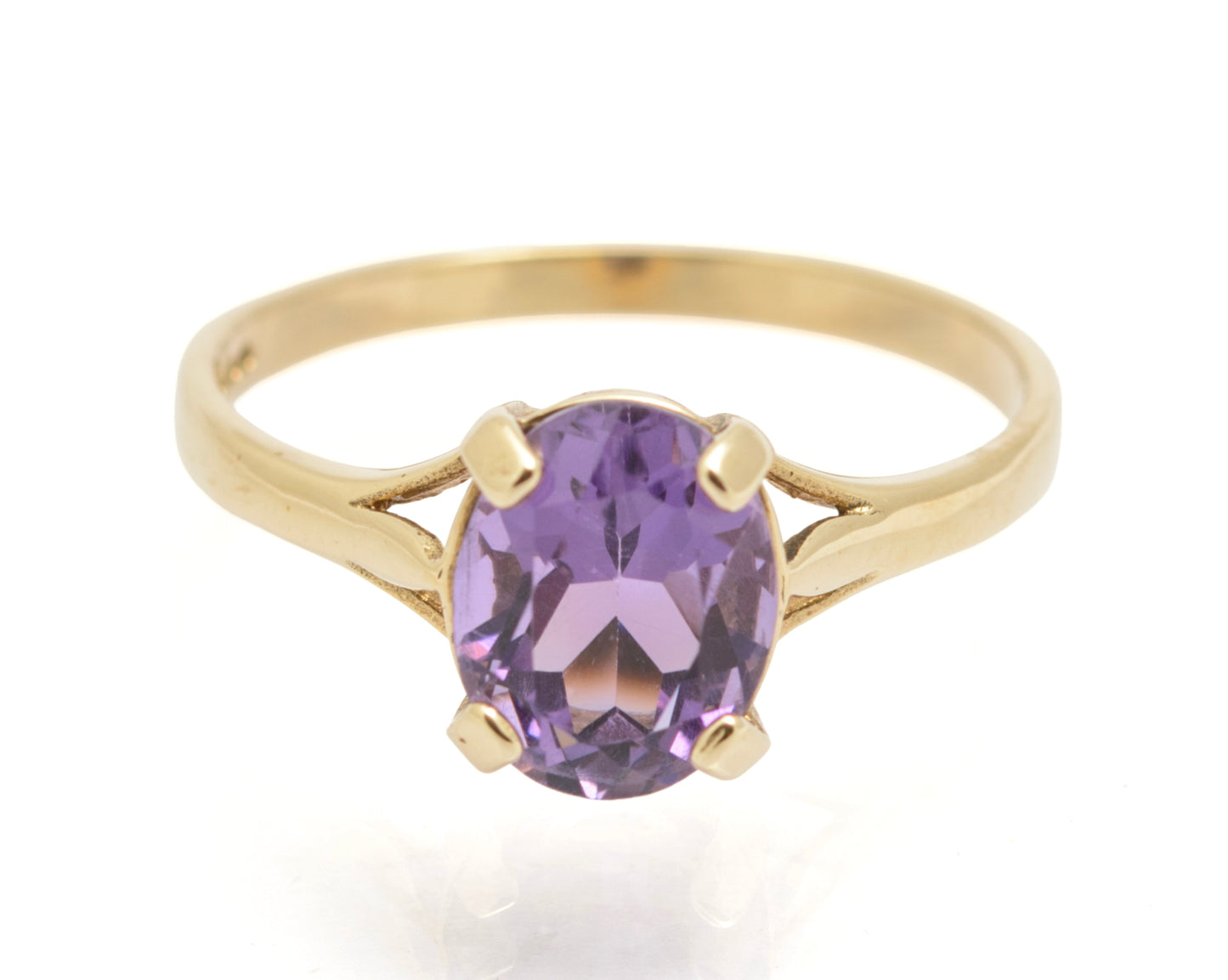 Vintage 9ct Gold & Natural Amethyst Gemstone Solitaire Ring Hallmarked 1990's (B2647)