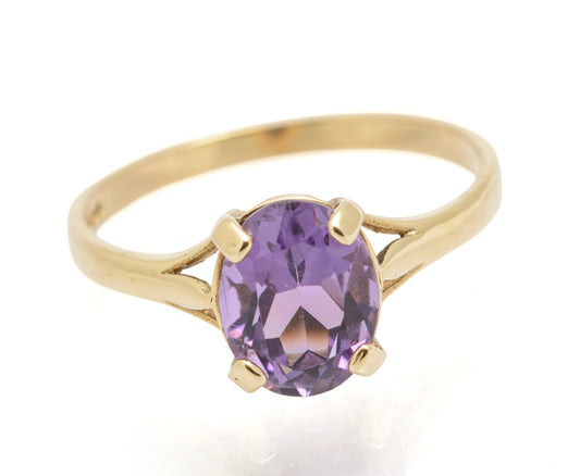 Vintage 9ct Gold & Natural Amethyst Gemstone Solitaire Ring Hallmarked 1990's (B2647)