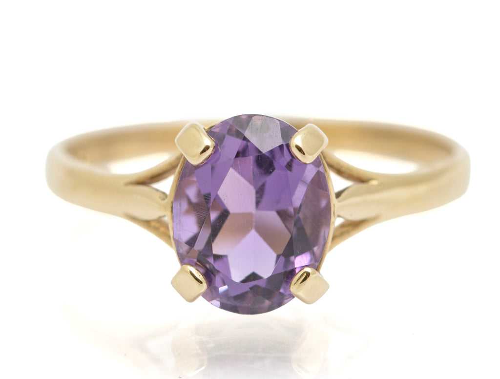 Vintage 9ct Gold & Natural Amethyst Gemstone Solitaire Ring Hallmarked 1990's UK Size P (B2647)