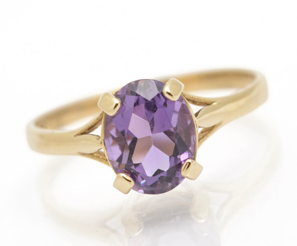 Vintage 9ct Gold & Natural Amethyst Gemstone Solitaire Ring Hallmarked 1990's UK Size P (B2647)