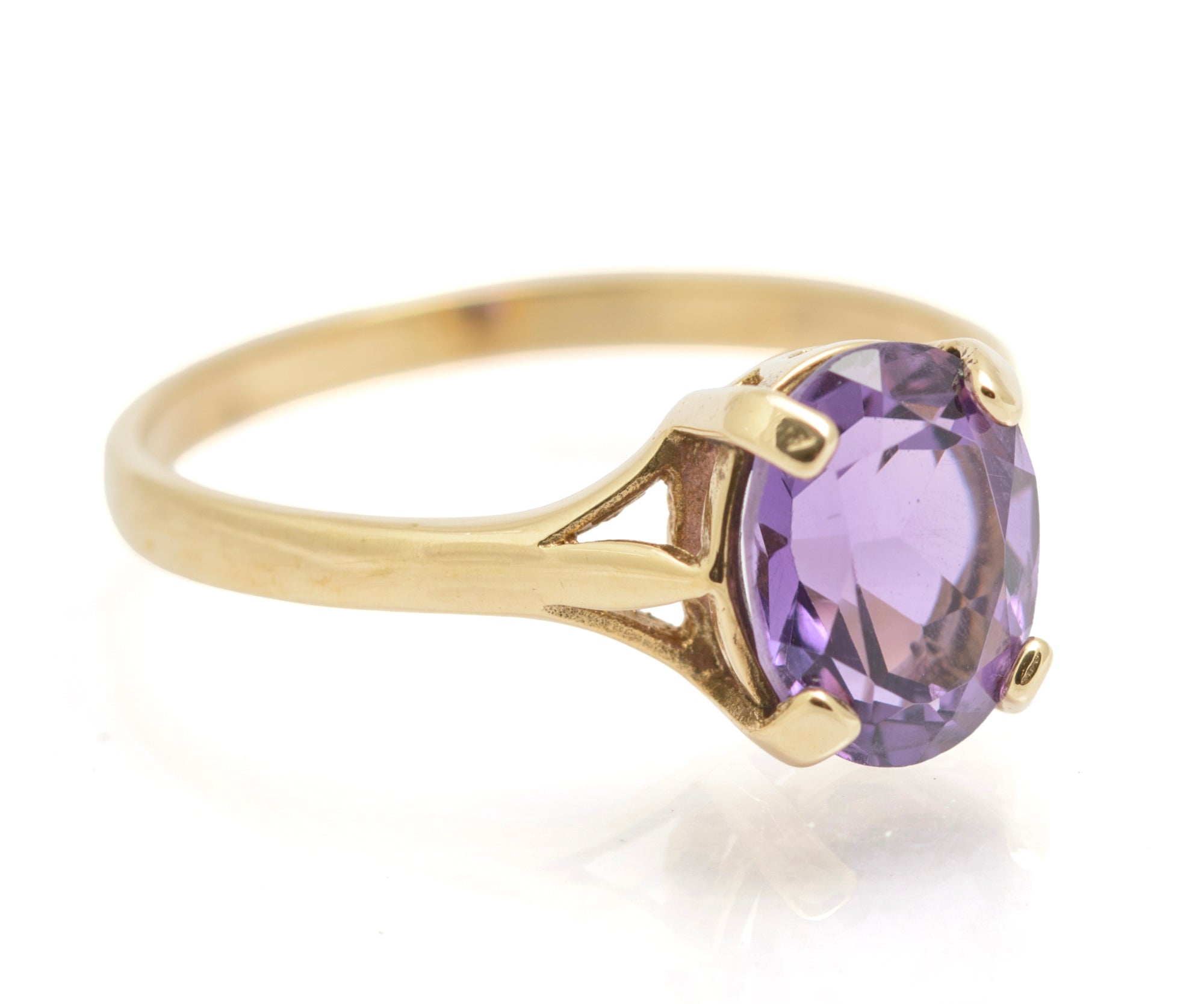 Vintage 9ct Gold & Natural Amethyst Gemstone Solitaire Ring Hallmarked 1990's UK Size P (B2647)