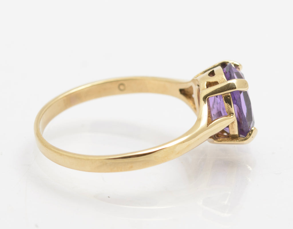 Vintage 9ct Gold & Natural Amethyst Gemstone Solitaire Ring Hallmarked 1990's UK Size P (B2647)