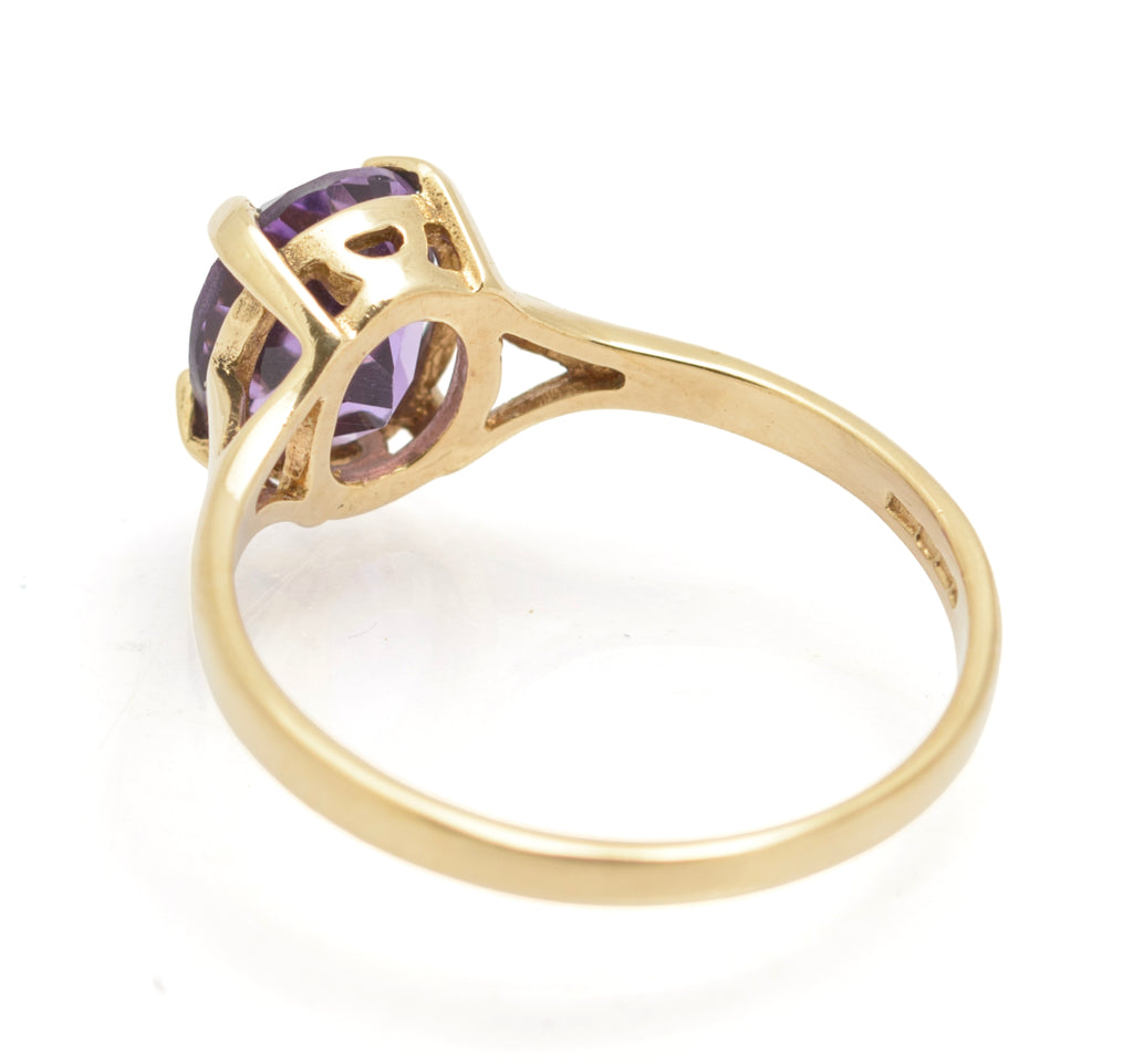 Vintage 9ct Gold & Natural Amethyst Gemstone Solitaire Ring Hallmarked 1990's UK Size P (B2647)