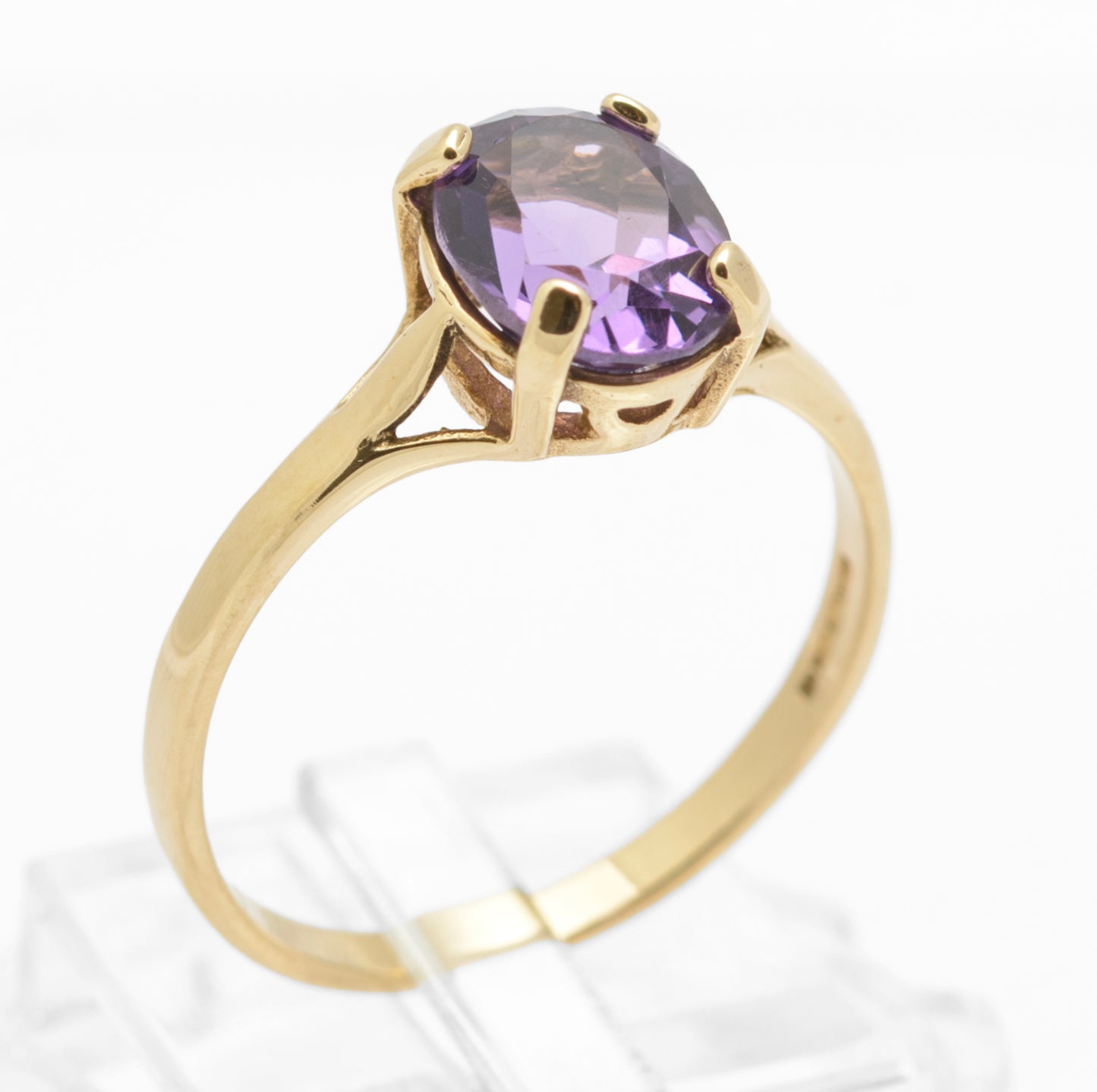 Vintage 9ct Gold & Natural Amethyst Gemstone Solitaire Ring Hallmarked 1990's (B2647)