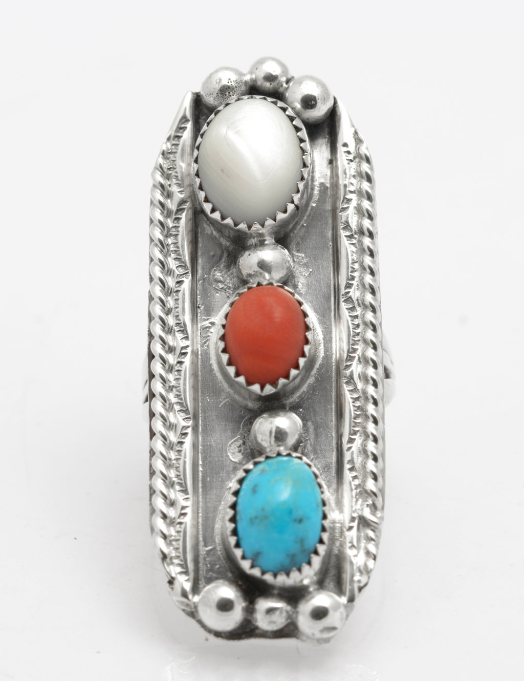Vintage Arthur J Williams Navajo Artist Sterling Silver Statement Ring (B2649)