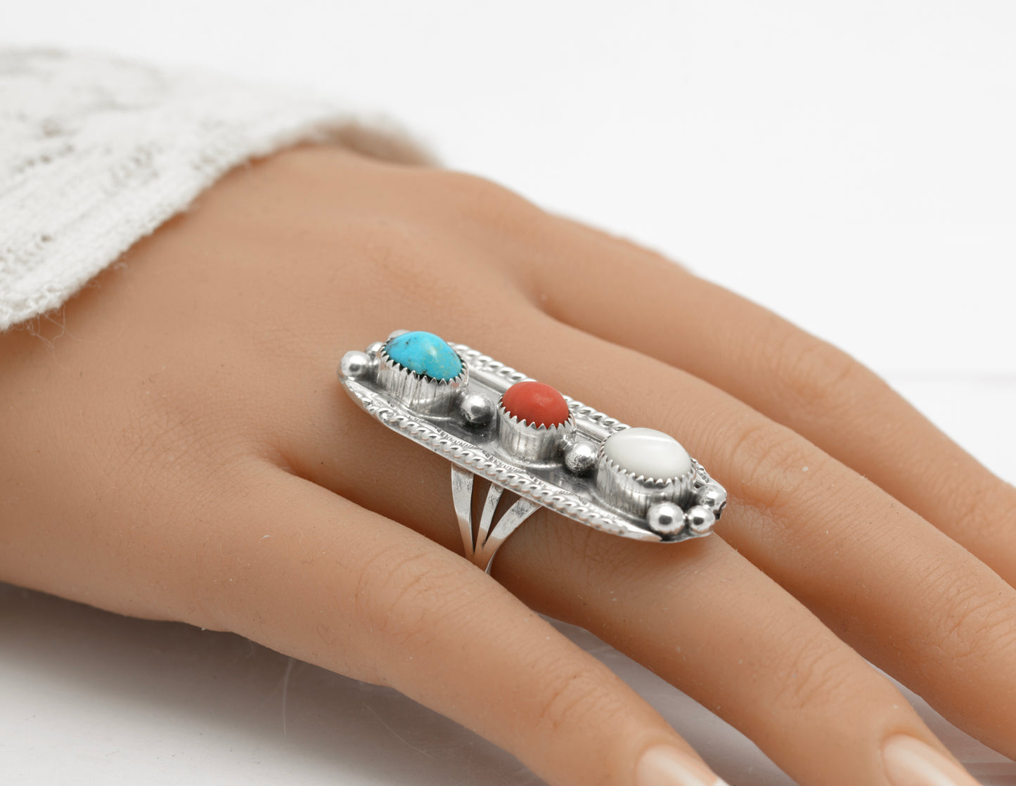 Vintage Arthur J Williams Navajo Artist Sterling Silver Statement Ring (B2649)