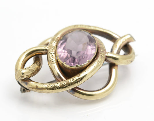 Antique Victorian Lovers Knot Large Pinchbeck & Paste Glass Brooch/Pin c.1880 (B2650)