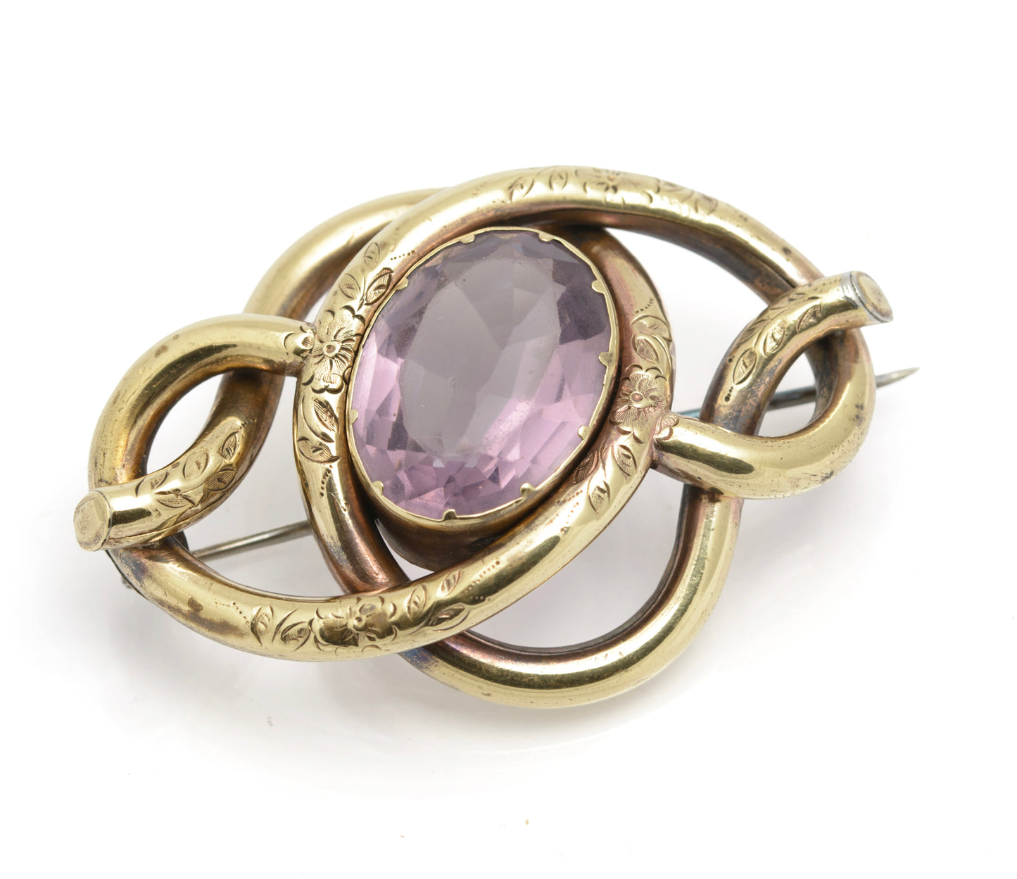 Antique Victorian Lovers Knot Large Pinchbeck & Paste Glass Brooch/Pin c.1880 (B2650)