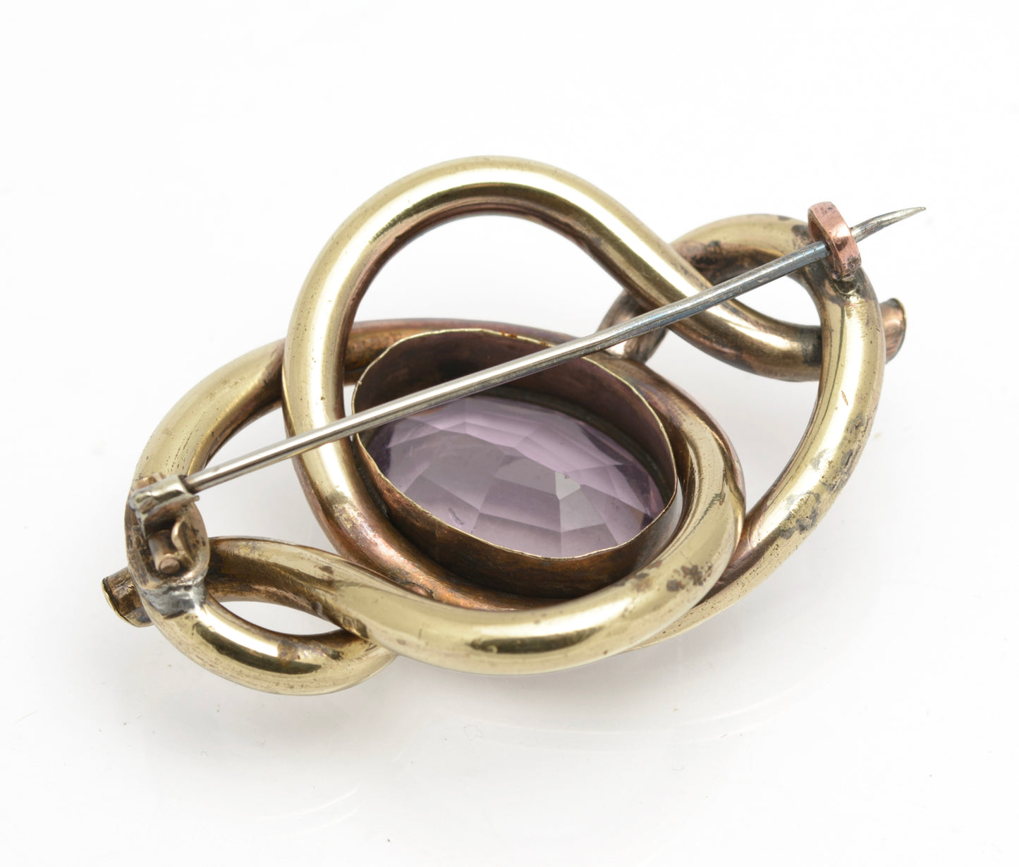 Antique Victorian Lovers Knot Large Pinchbeck & Paste Glass Brooch/Pin c.1880 (B2650)