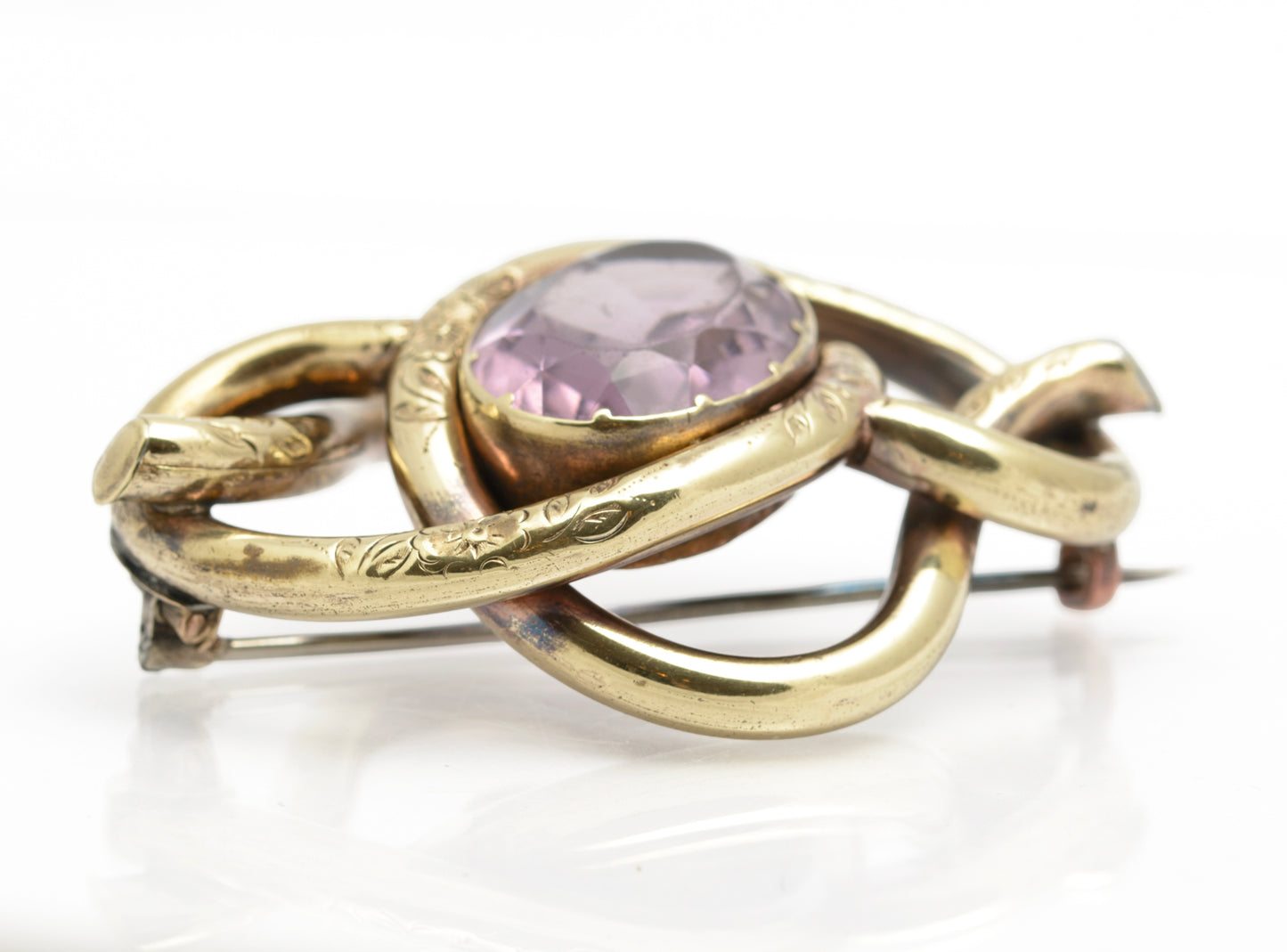 Antique Victorian Lovers Knot Large Pinchbeck & Paste Glass Brooch/Pin c.1880 (B2650)