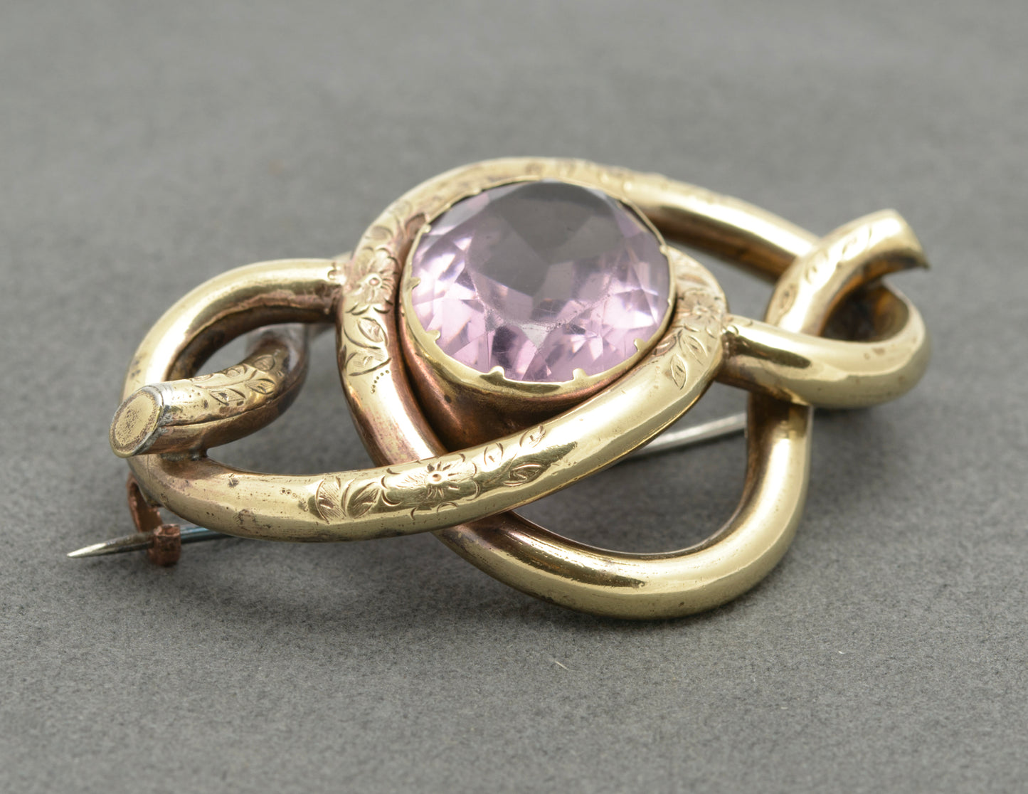 Antique Victorian Lovers Knot Large Pinchbeck & Paste Glass Brooch/Pin c.1880 (B2650)