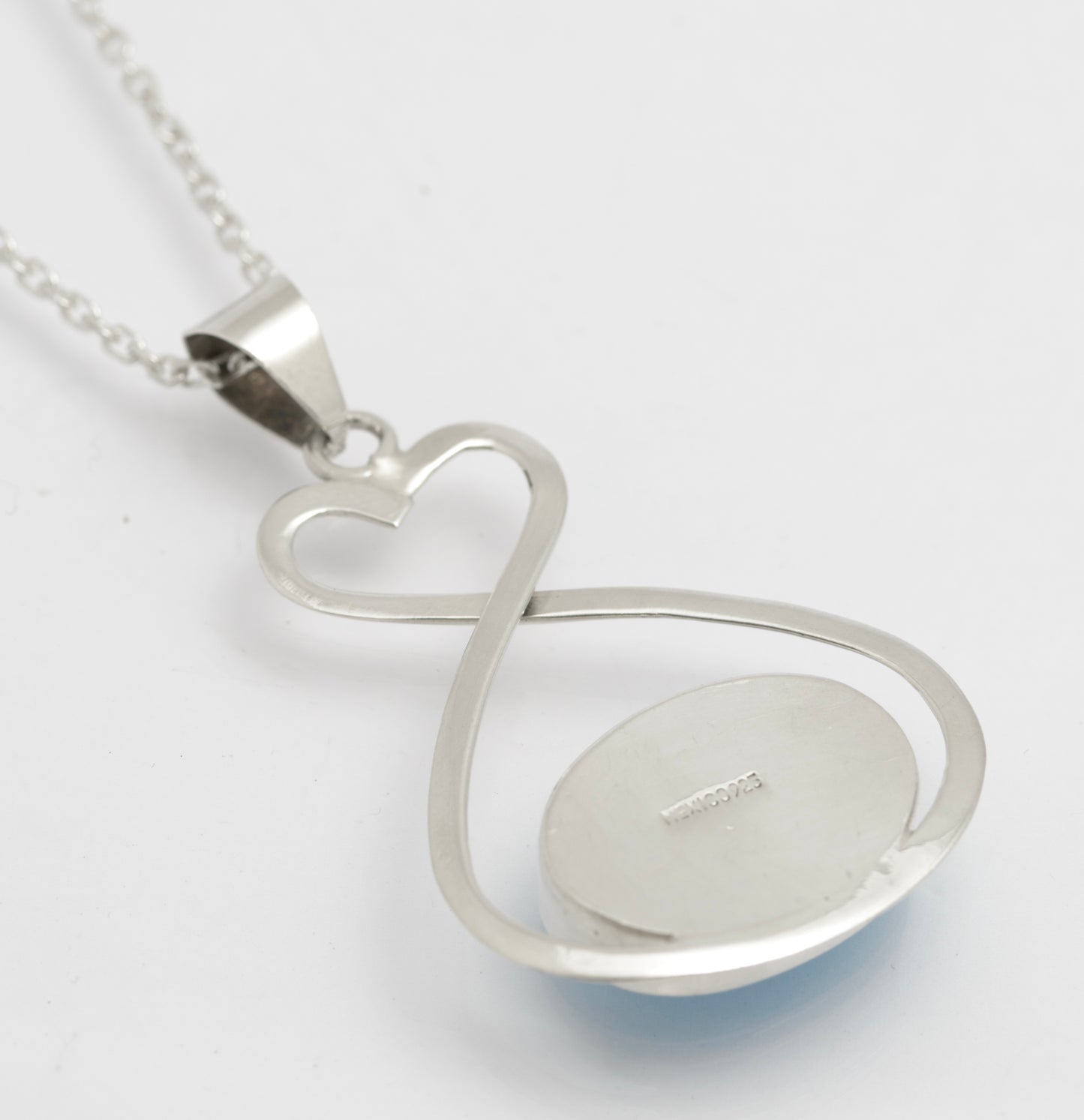 Vintage Mexican Sterling Silver & Turquoise Hand Made Pendant On Chain Necklace (B2654)