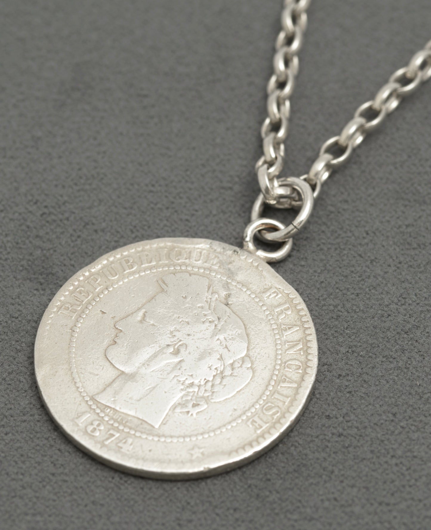 Antique French 10 Centimes Coin Pendant Necklace On Sterling Silver Chain (B2655)