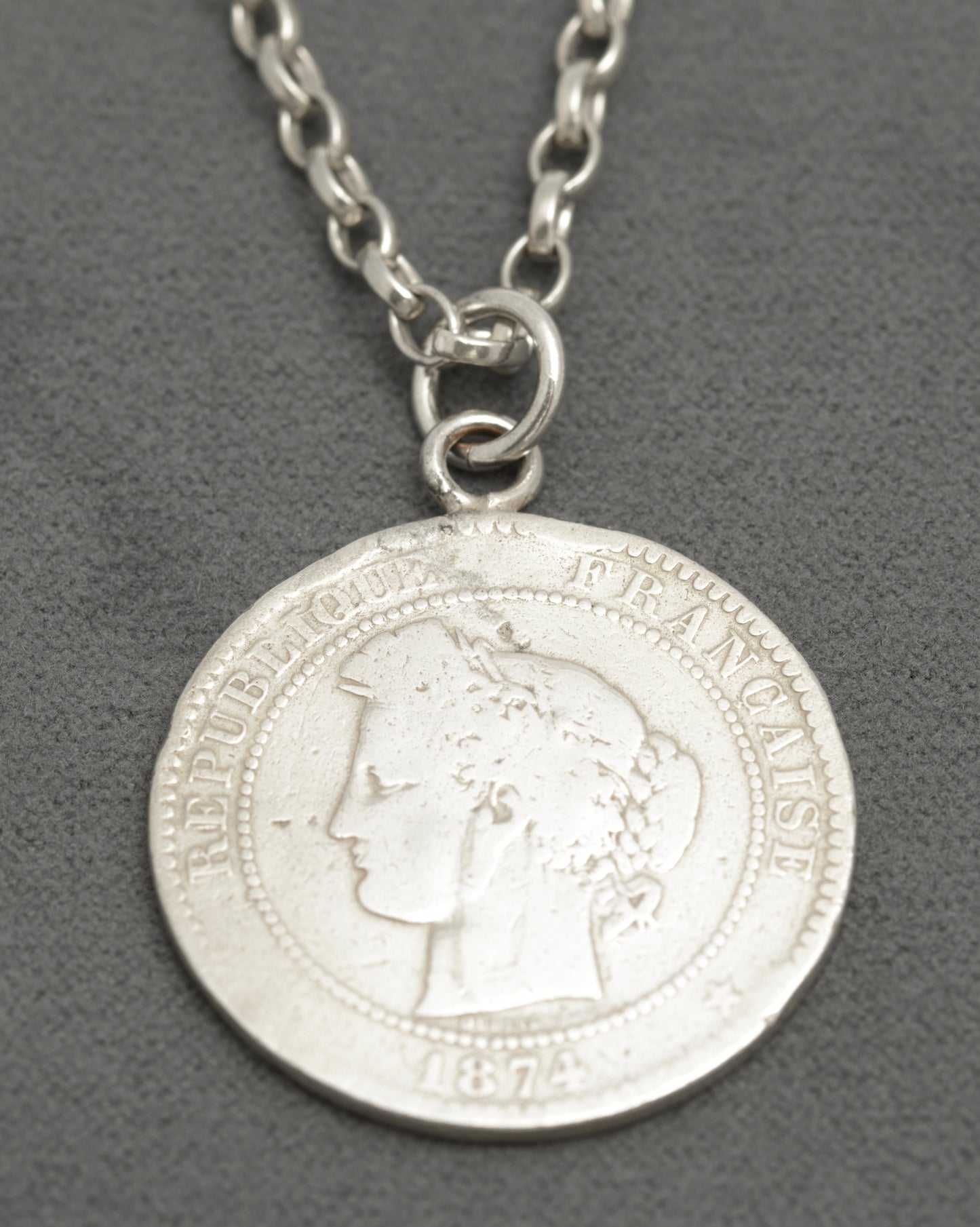 Antique French 10 Centimes Coin Pendant Necklace On Sterling Silver Chain (B2655)