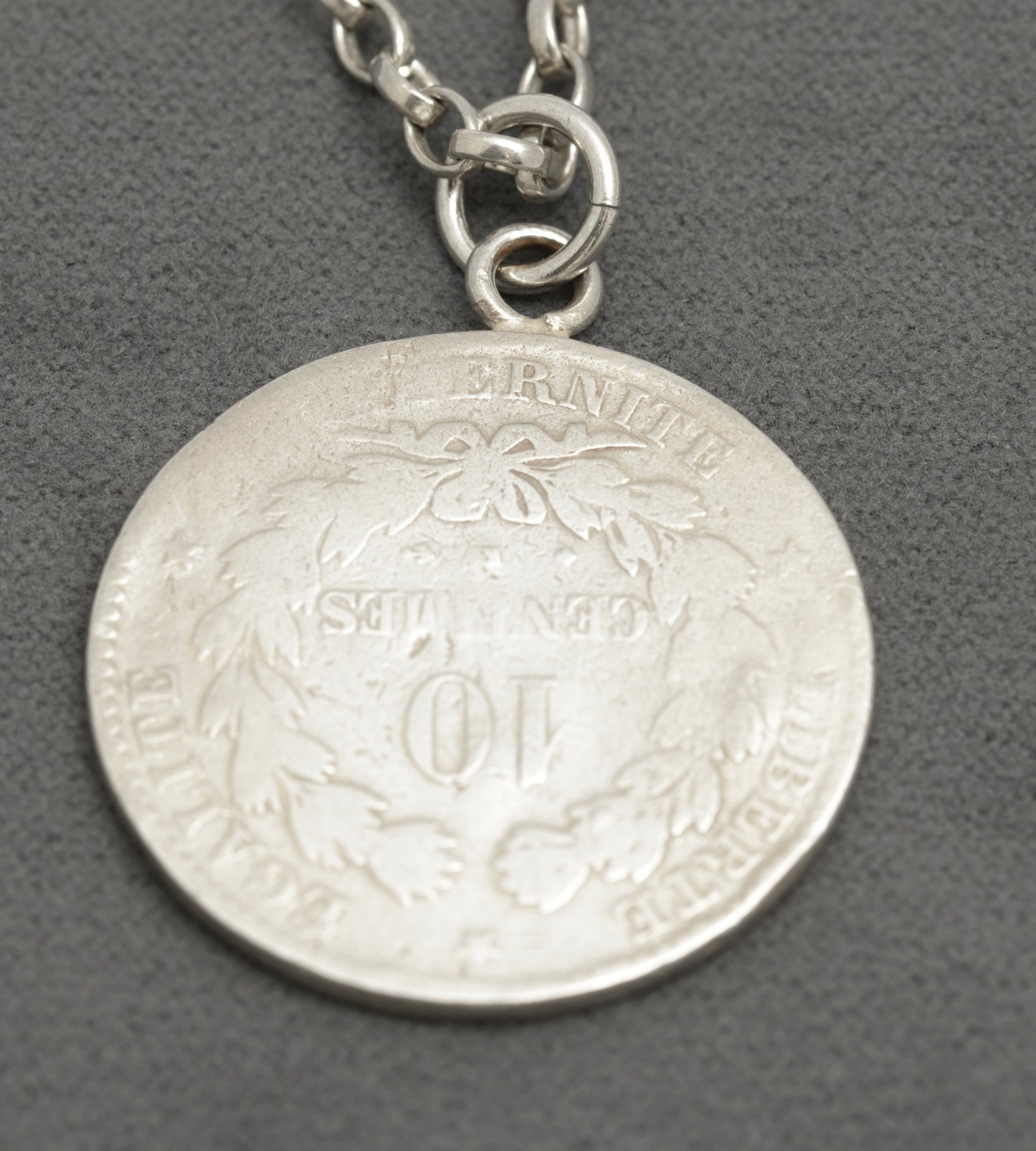 Antique French 10 Centimes Coin Pendant Necklace On Sterling Silver Chain (B2655)