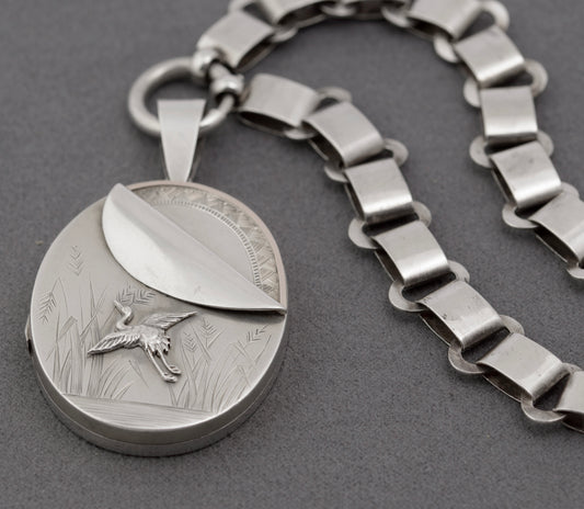 Antique Victorian Sterling Silver Book Chain & Locket Aesthetic Period c.1880 (B2659)