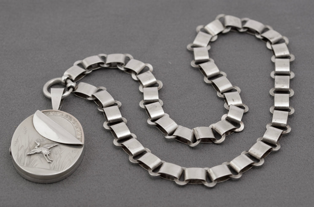 Antique Victorian Sterling Silver Book Chain & Locket Aesthetic Period c.1880 (B2659)