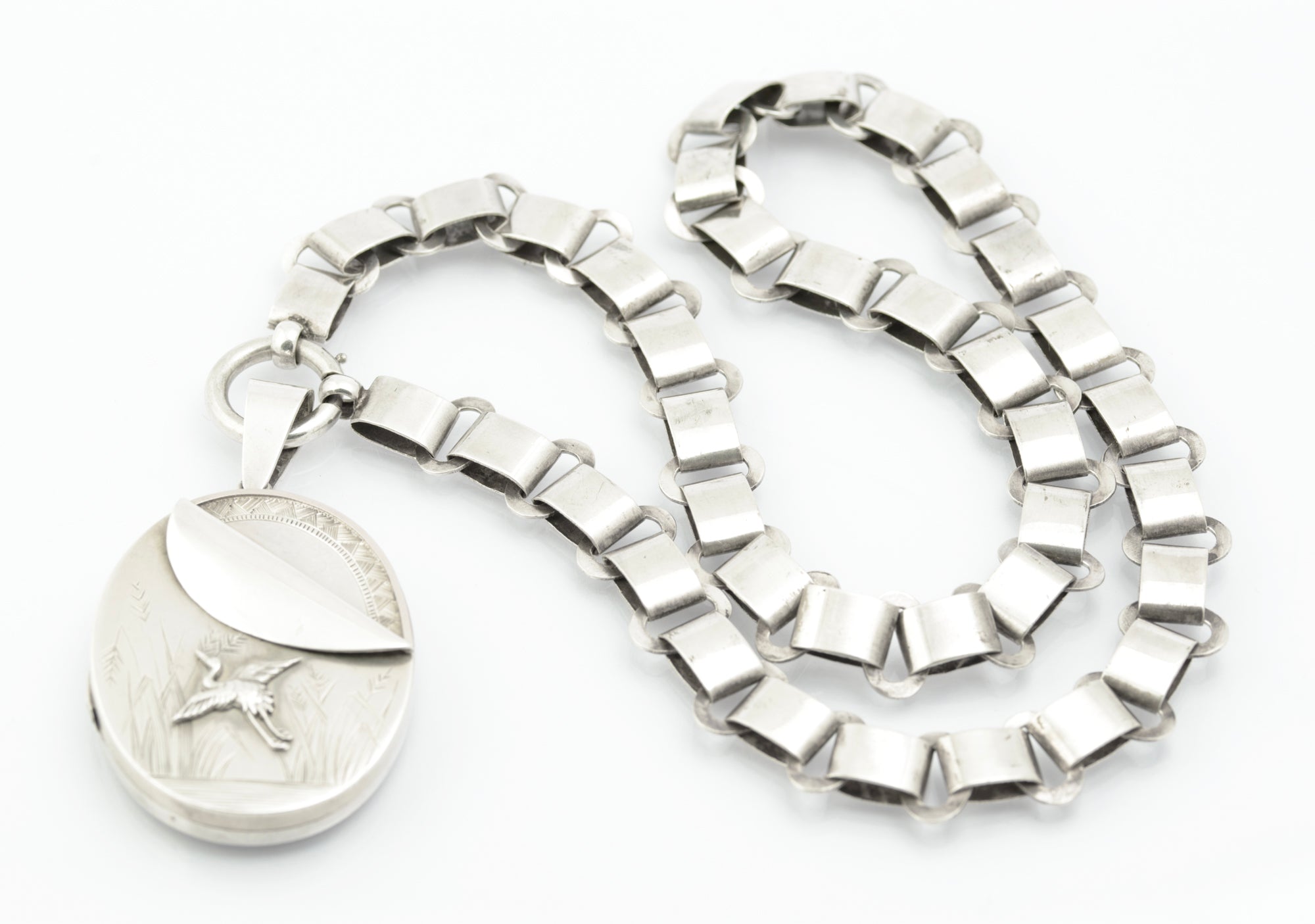 Antique Victorian Sterling Silver Book Chain & Locket Aesthetic Period c.1880 (B2659)