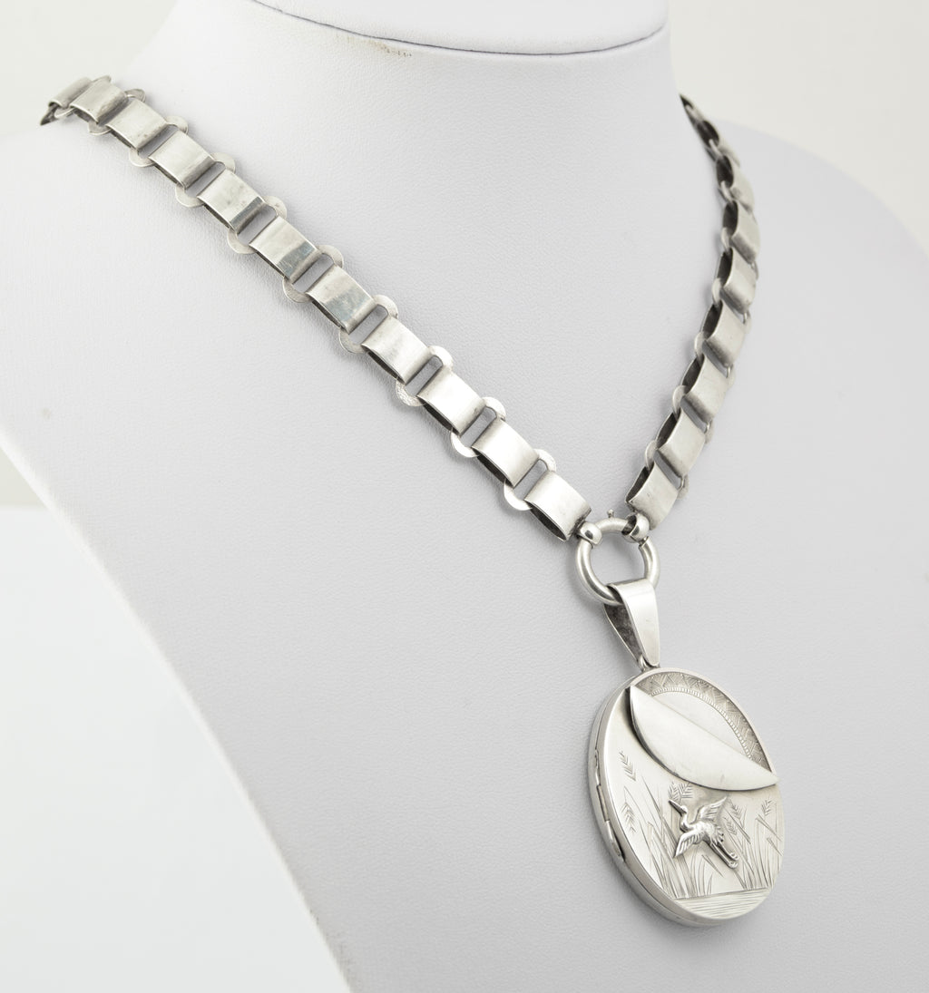 Antique Victorian Sterling Silver Book Chain & Locket Aesthetic Period c.1880 (B2659)