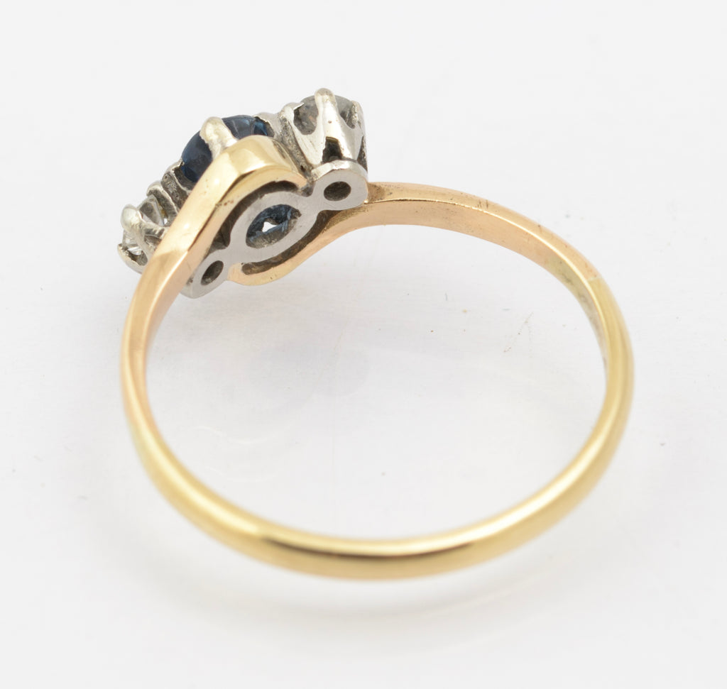 Vintage 18ct Gold & Natural Sapphire & Diamond Bypass Ring UK Size M (B2662)