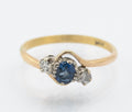 Vintage 18ct Gold & Natural Sapphire & Diamond Bypass Ring UK Size M (B2662)