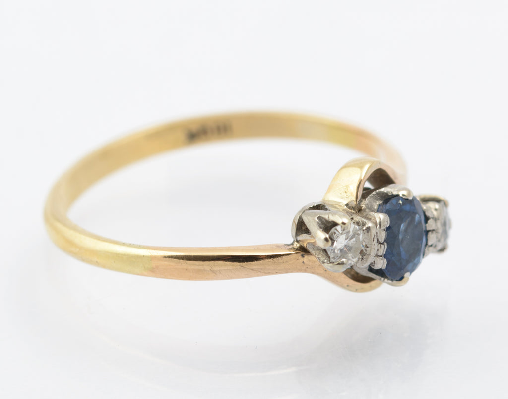Vintage 18ct Gold & Natural Sapphire & Diamond Bypass Ring UK Size M (B2662)