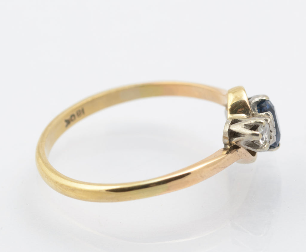Vintage 18ct Gold & Natural Sapphire & Diamond Bypass Ring UK Size M (B2662)